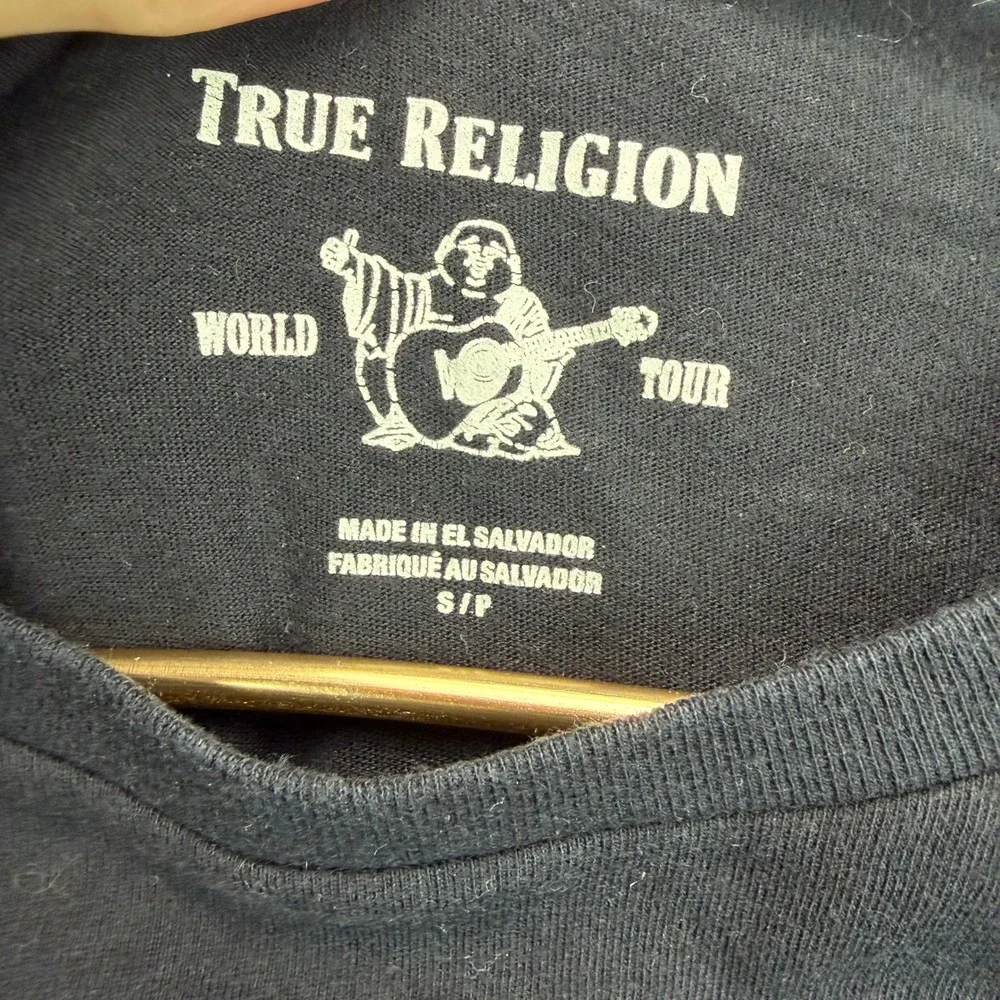 True Religion Mens World Tour Buddha Guitar Graphic T-Shirt Black Small S